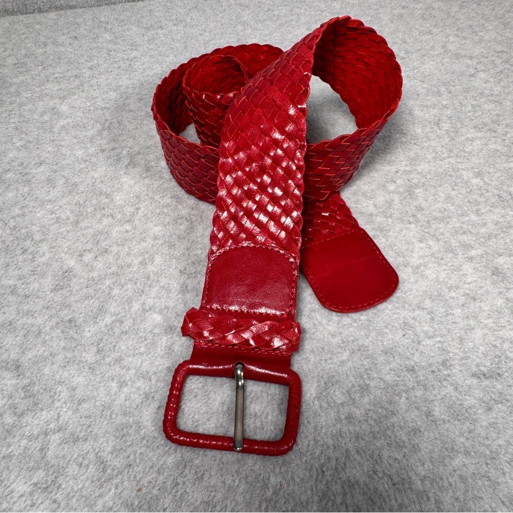 Elegant Red Woven Leather Belt